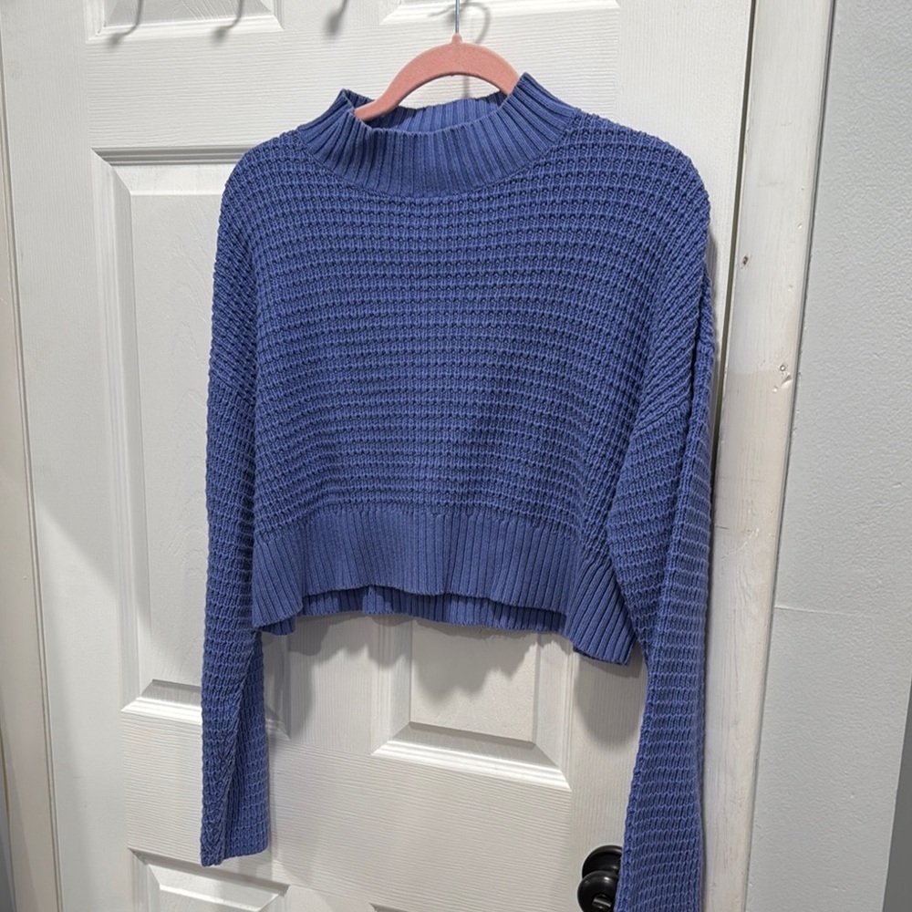 Blue Knit Cropped Sweater